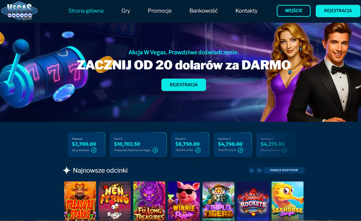 Strona główna Vegas Casino Online z aktualnym brandingiem